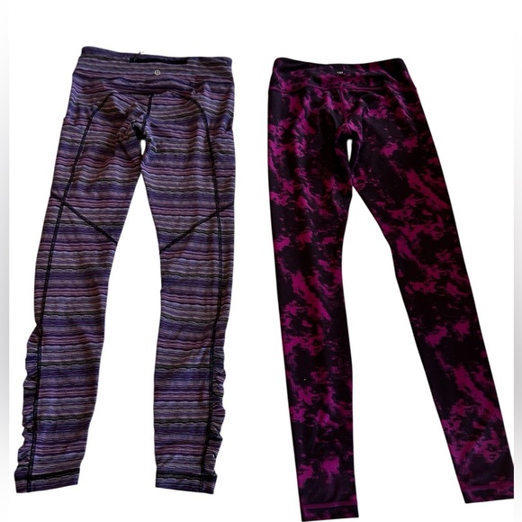 2 Pair Lululemon Leggings Sz 6 1- Speed Tight IV Striped 1-Wunder Under Tie Dye. - Picture 2 of 14